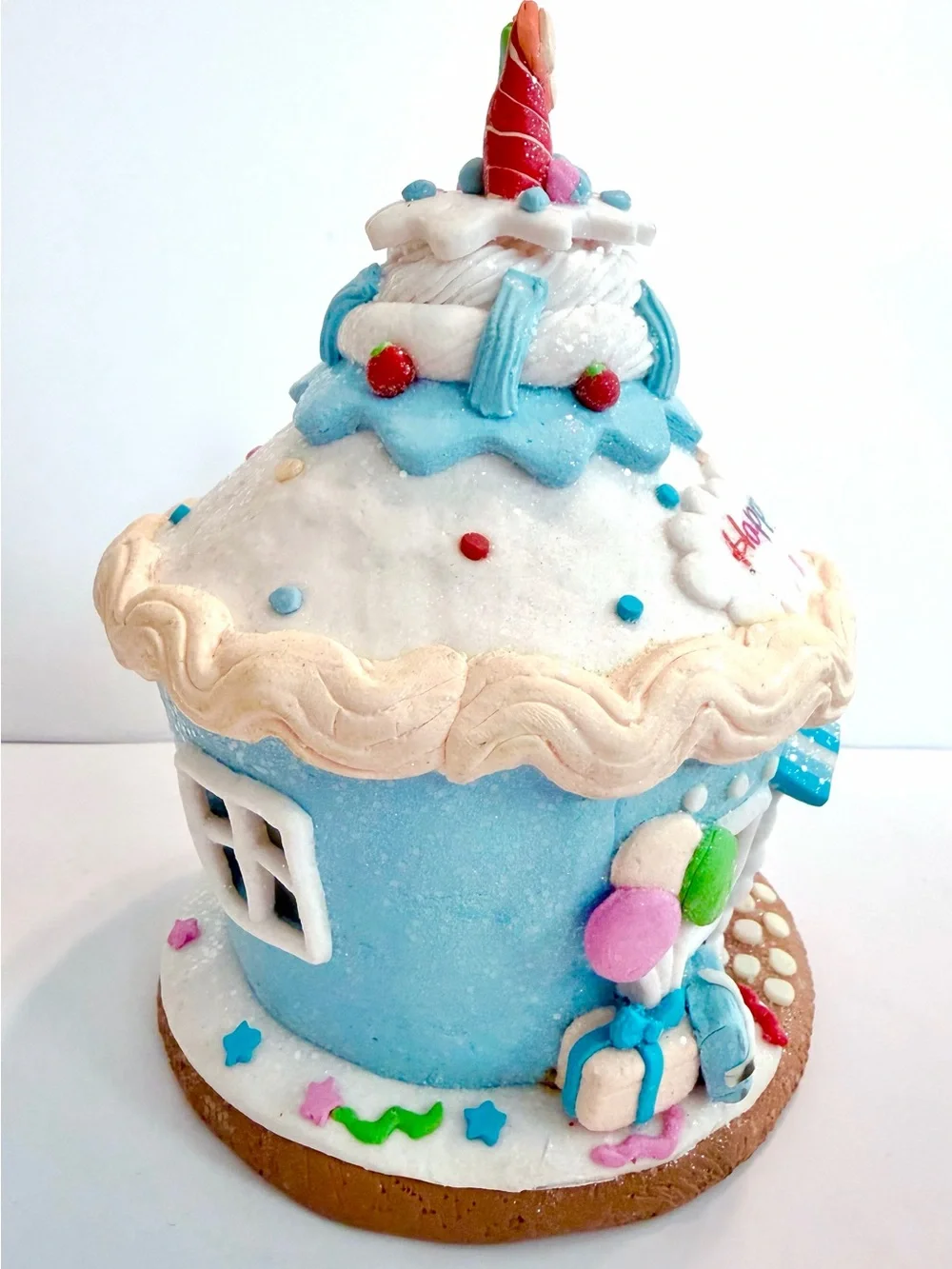 Valerie Parr Hill Happy Birthday Gingerbread House Lighted Decoration 7”-Works